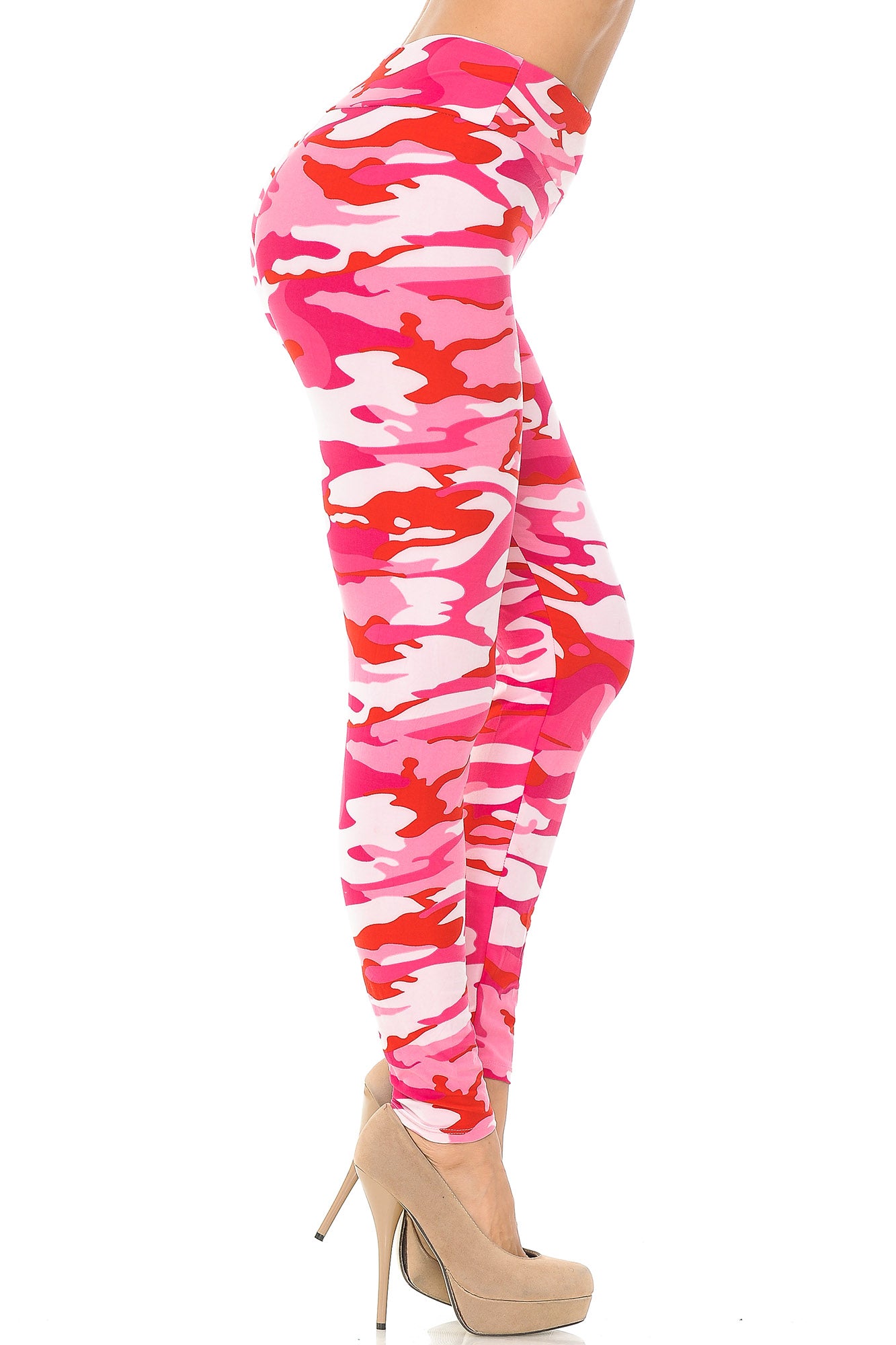 Wholesale Buttery Smooth Pink Camouflage High Waisted Leggings - EEVEE