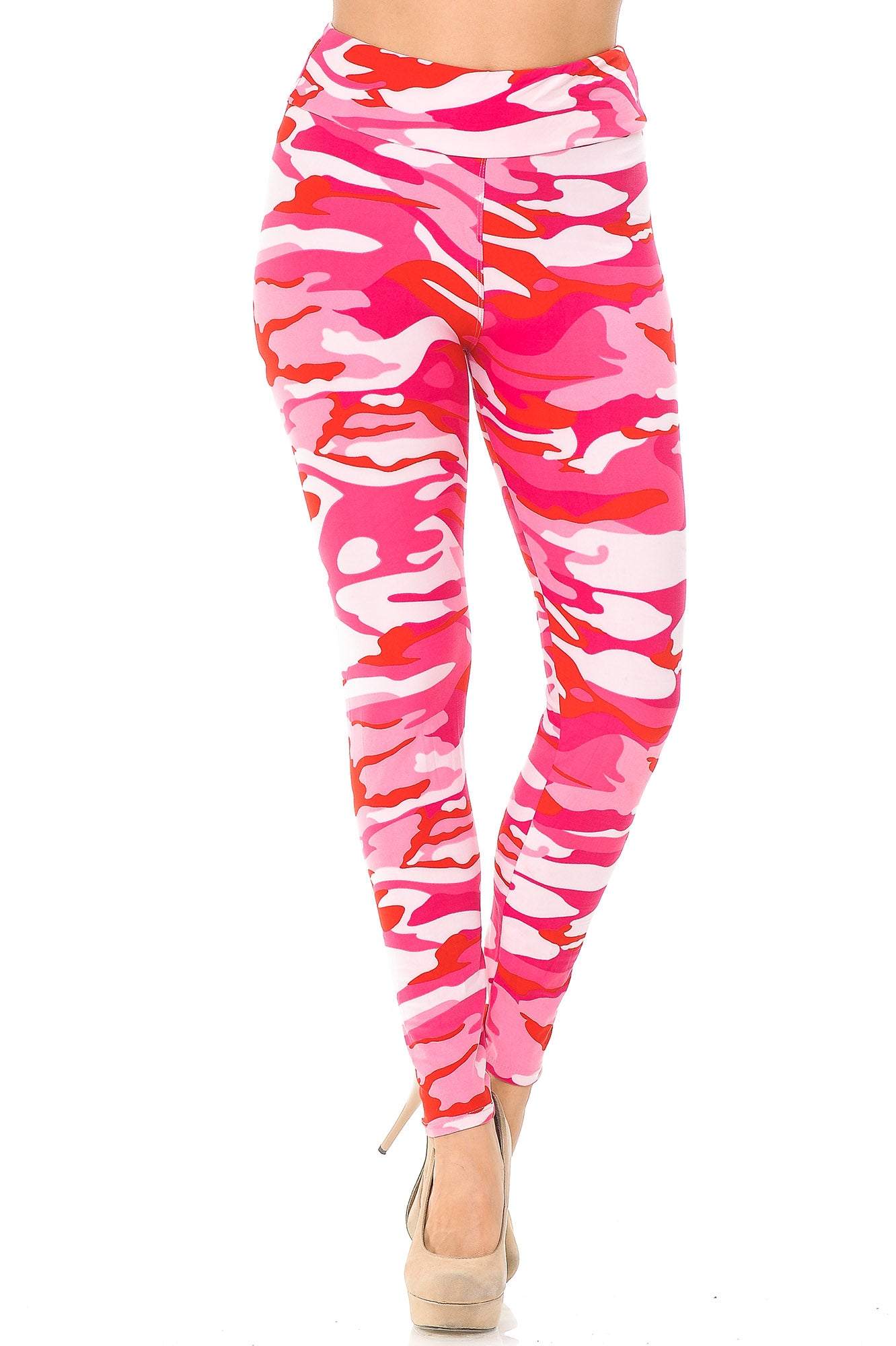 Wholesale Buttery Smooth Pink Camouflage High Waisted Leggings - EEVEE