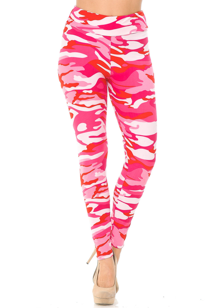 Wholesale Buttery Smooth Pink Camouflage High Waisted Leggings - EEVEE
