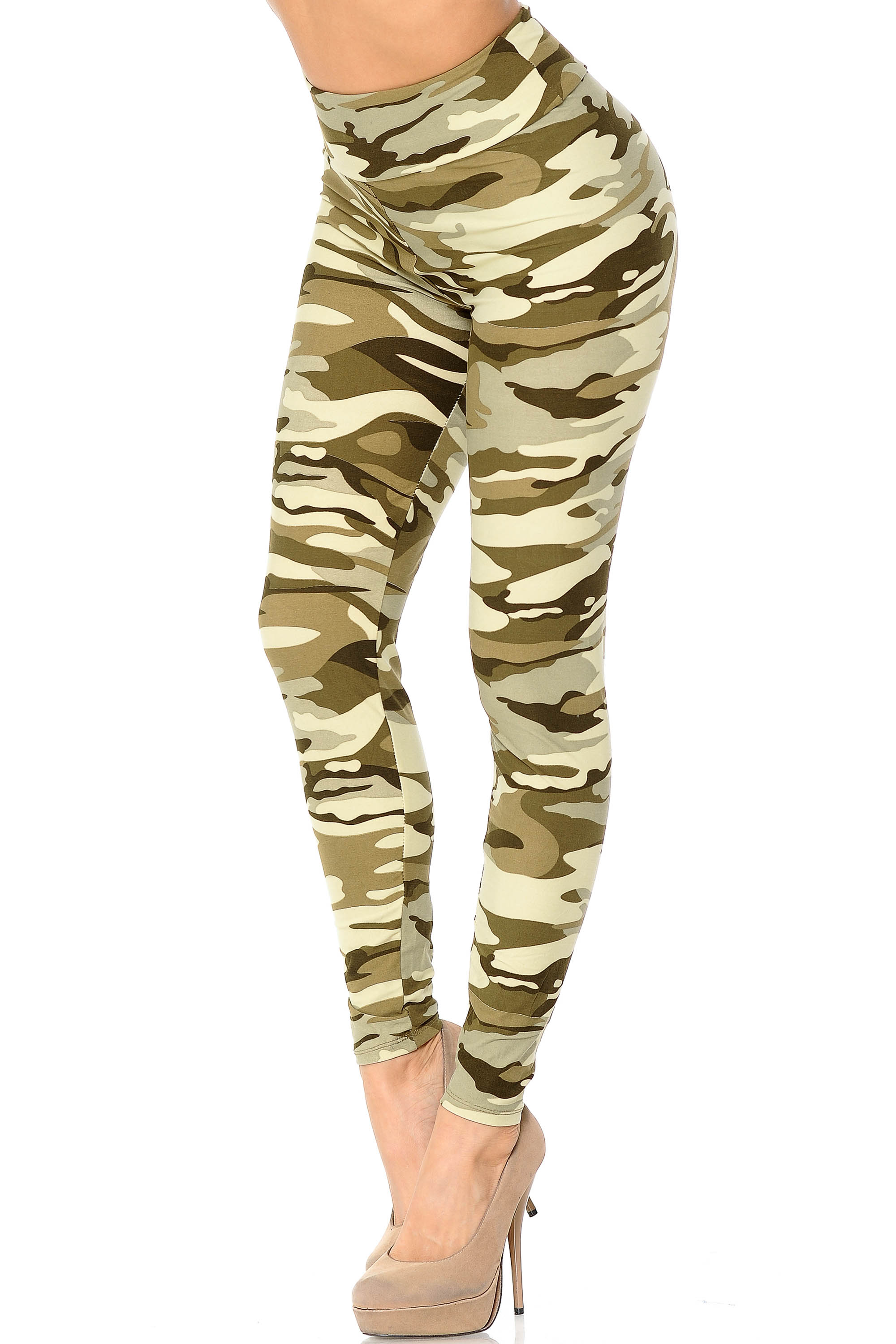 Wholesale Buttery Smooth Light Olive Camouflage High Waisted Plus Size Leggings