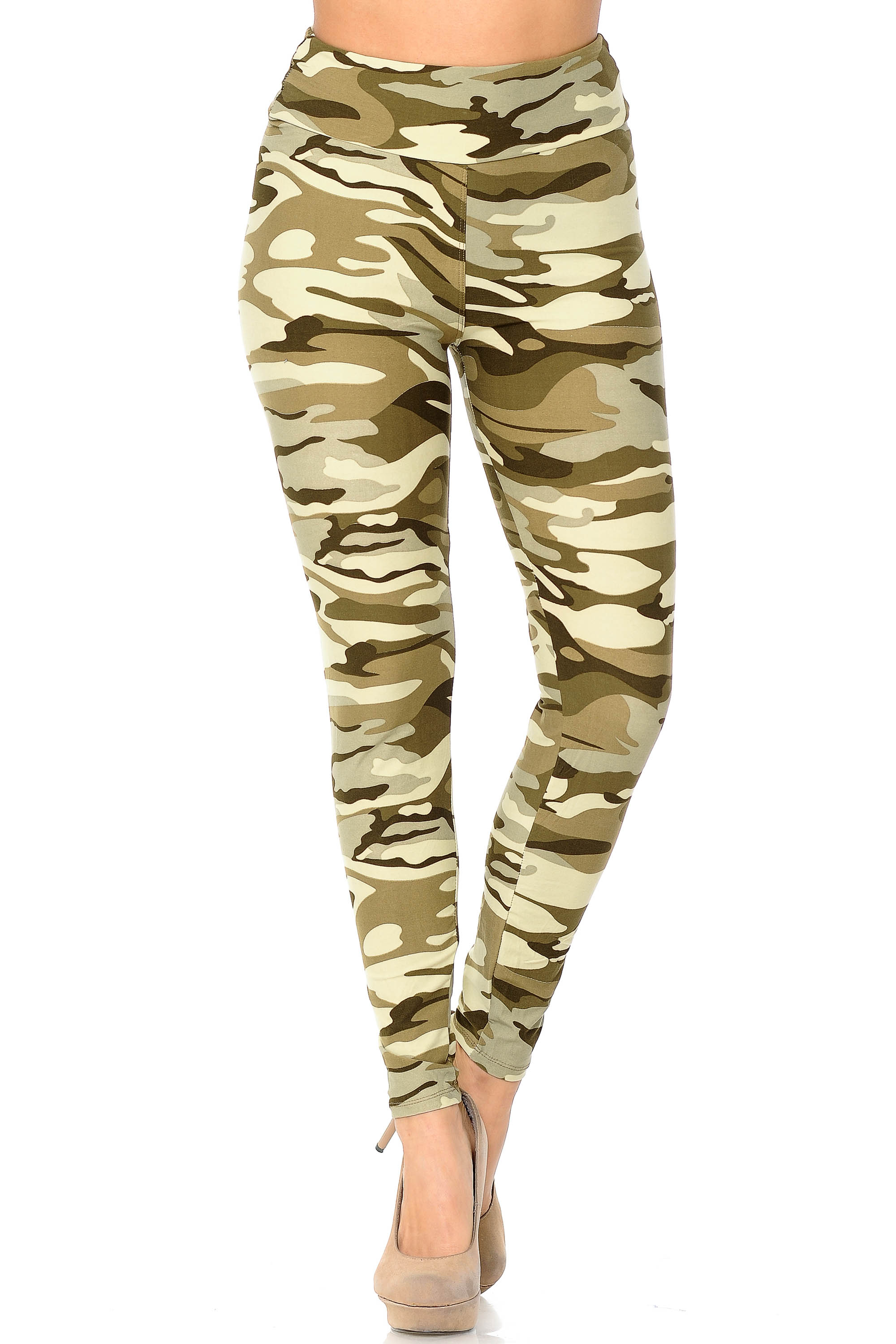 Wholesale Buttery Smooth Light Olive Camouflage High Waisted Plus Size Leggings