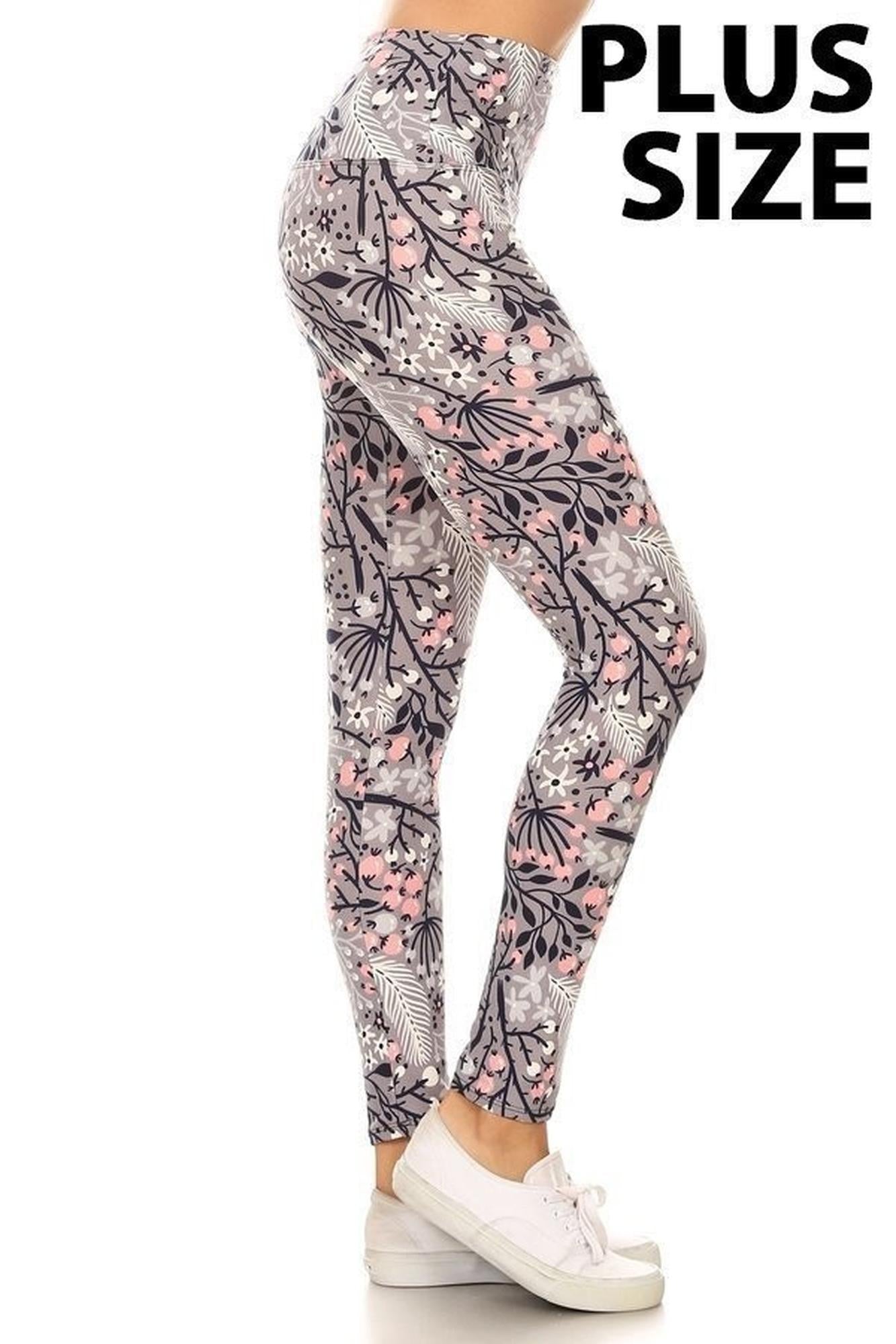 Wholesale Buttery Nature Floral High Waist Plus Size Leggings