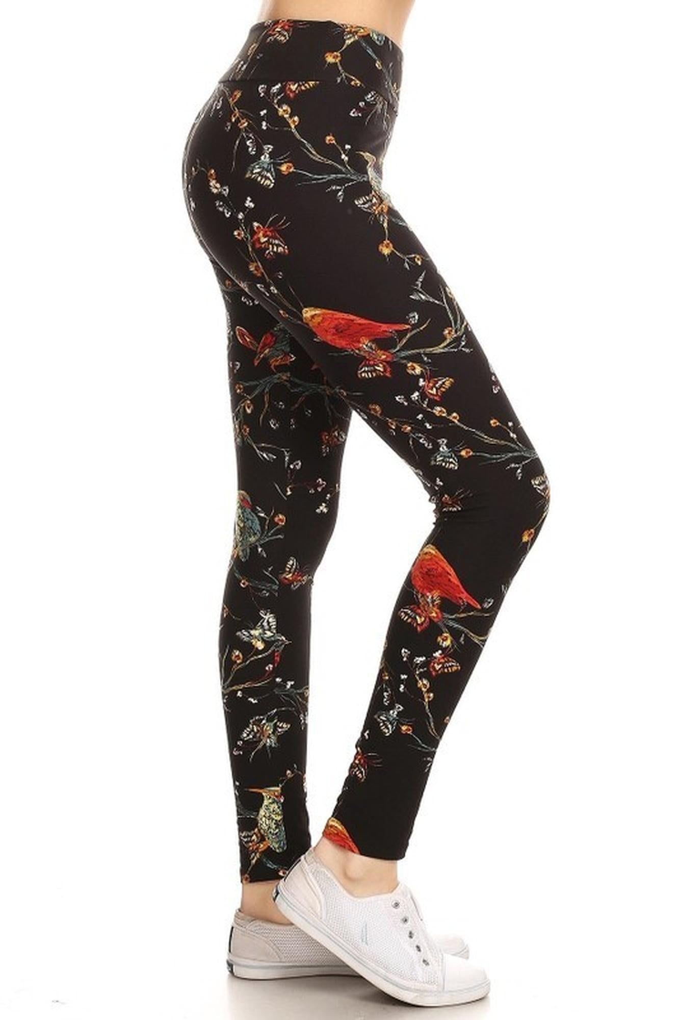 Wholesale Buttery Smooth Bird and Butterfly Floral High Waisted Leggings