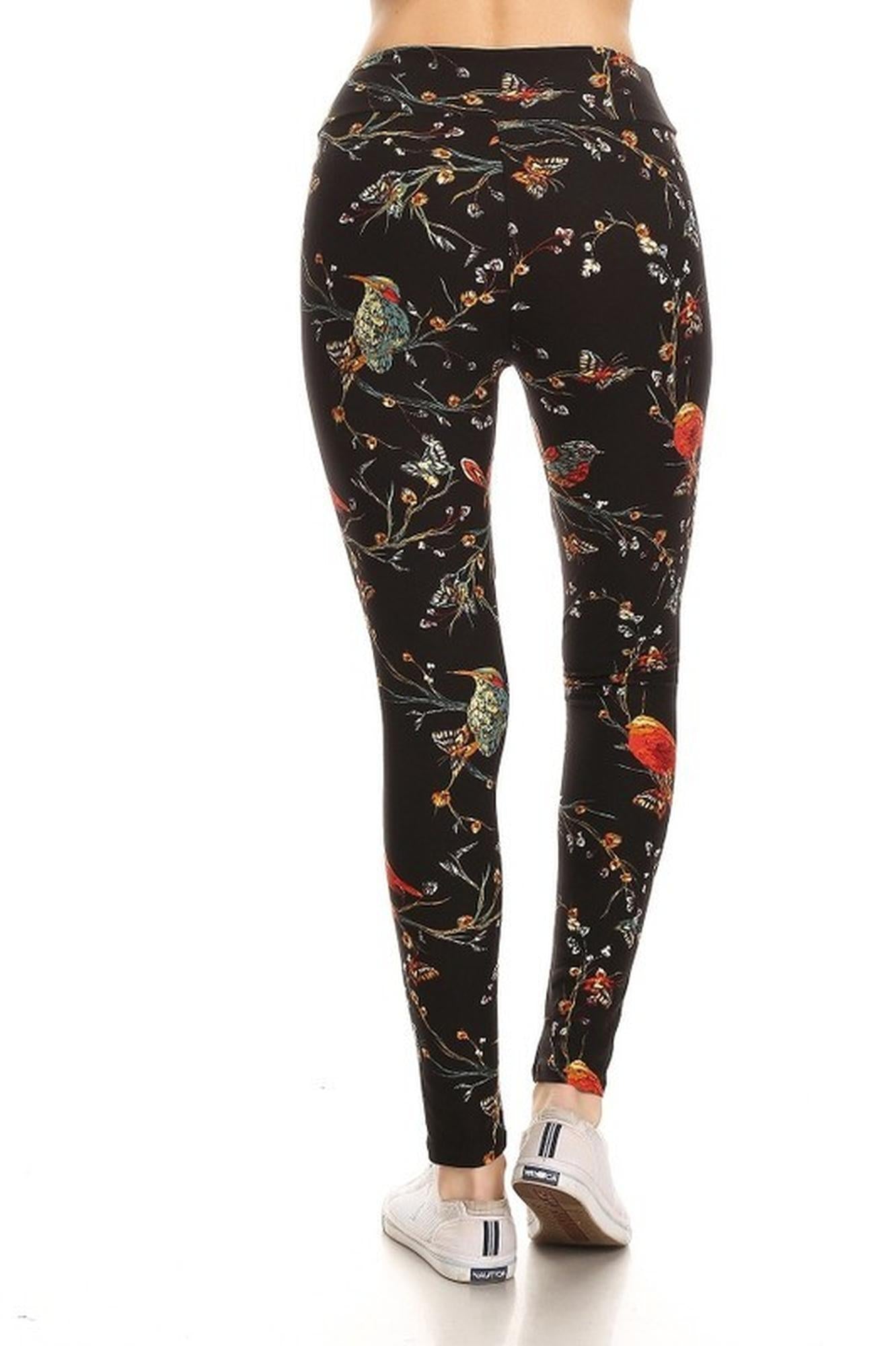 Wholesale Buttery Smooth Bird and Butterfly Floral High Waisted Leggings
