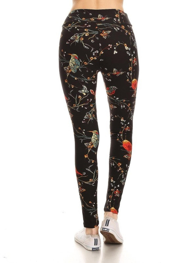 Wholesale Buttery Smooth Bird and Butterfly Floral High Waisted Leggings