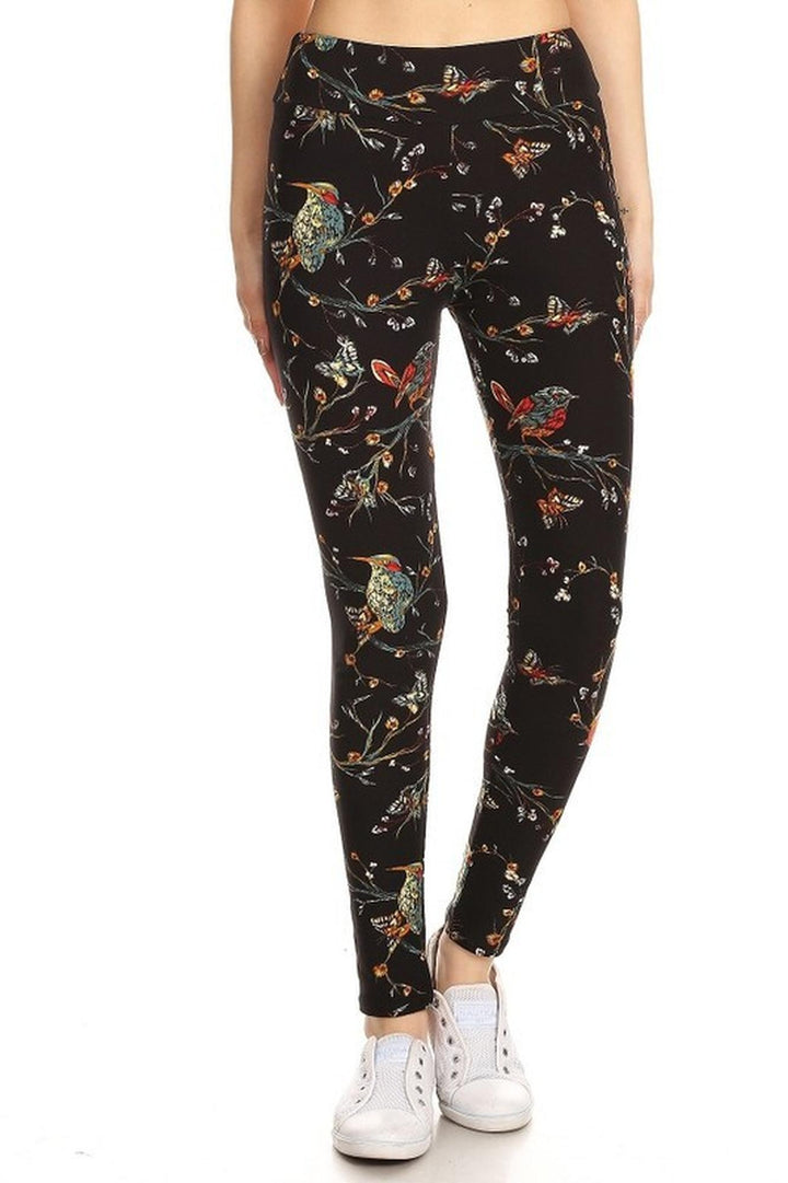 Wholesale Buttery Smooth Bird and Butterfly Floral High Waisted Leggings