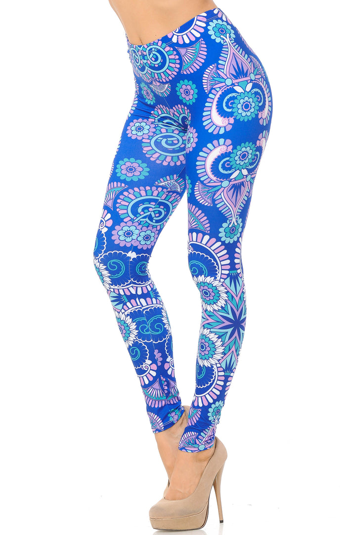 Wholesale Creamy Soft Blue Mandala Burst Leggings