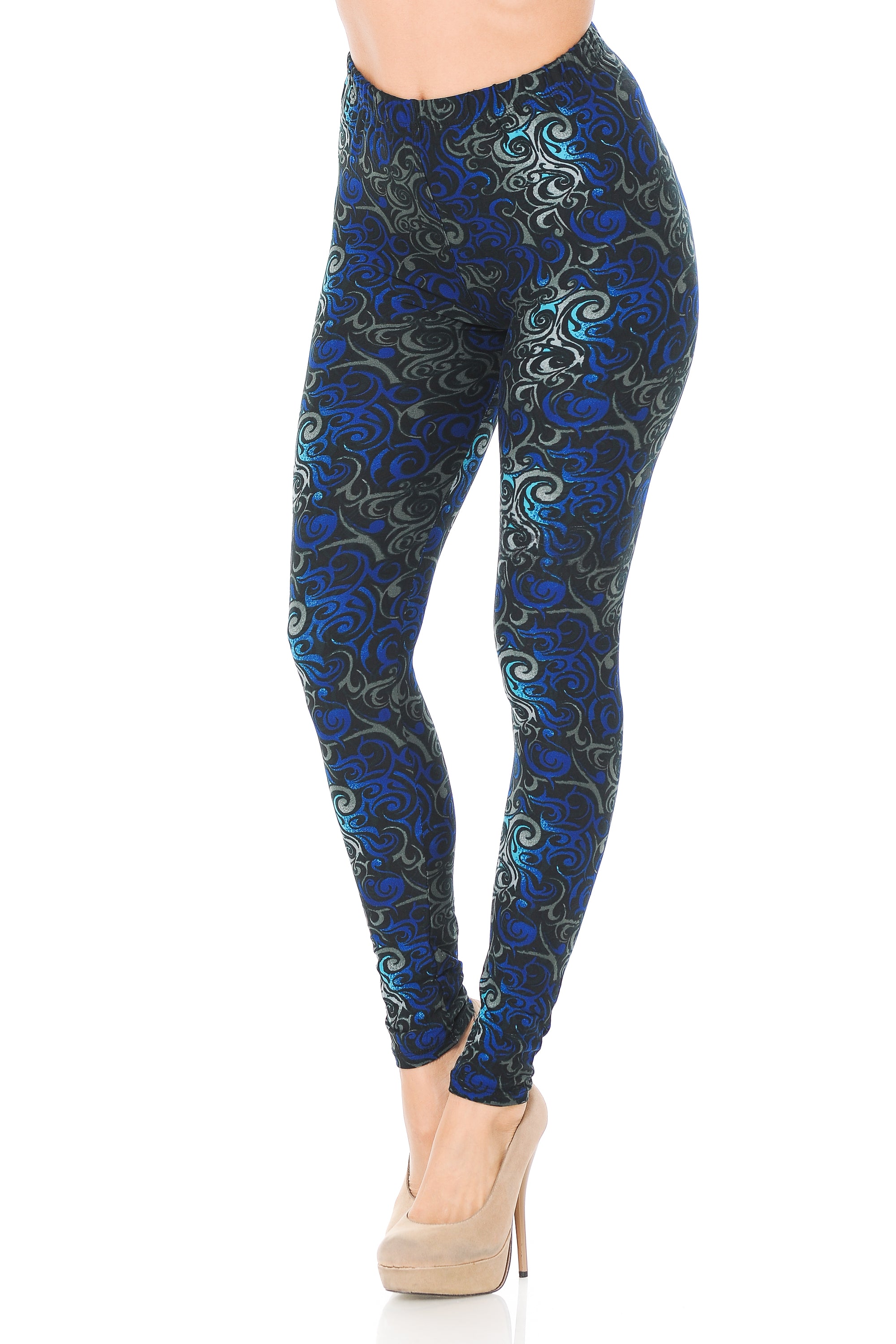 Wholesale Buttery Smooth Blue Tangled Swirl Leggings - Extra Small