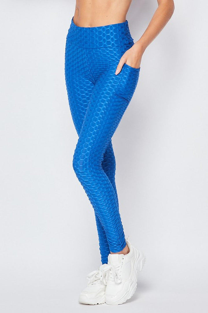 Wholesale Scrunch Butt Popcorn Textured High Waisted Leggings with Pockets - Zinati (W&J)