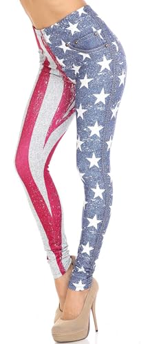 Wholesale Creamy Soft USA Flag Denim Jeans Plus Size Leggings - USA Fashion