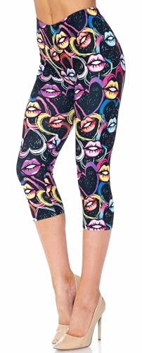 Wholesale Creamy Soft Colorful Lips and Hearts Extra Plus Size Capris - USA Fashion