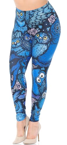 Wholesale Creamy Soft Blue Owl Collage Extra Plus Size Leggings - 3X-5X - USA Fashion