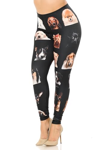 Wholesale Creamy Soft Cute Puppy Dog Faces Extra Plus Size Leggings - 3X-5X - Version 2 - USA Fashion