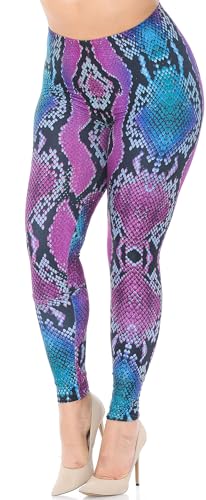 Wholesale Creamy Soft Pink and Blue Snakeskin Plus Size Leggings - USA Fashion