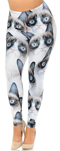Wholesale Creamy Soft Grumpy Cat Extra Plus Size Leggings - 3X-5X - USA Fashion