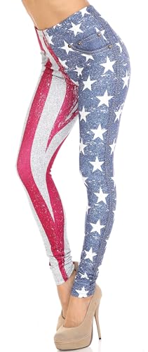 Wholesale Creamy Soft USA Flag Denim Jeans Leggings - USA Fashion