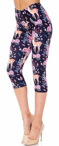 Wholesale Creamy Soft Woodland Floral Fawn Extra Plus Size Capris - 3X-5X - USA Fashion