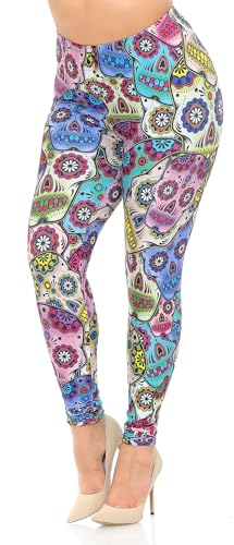 Wholesale Creamy Soft Sugar Skull Plus Size Leggings - USA Fashion