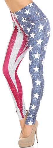 Wholesale Creamy Soft USA Flag Denim Jeans Extra Plus Size Leggings - 3X-5X - USA Fashion