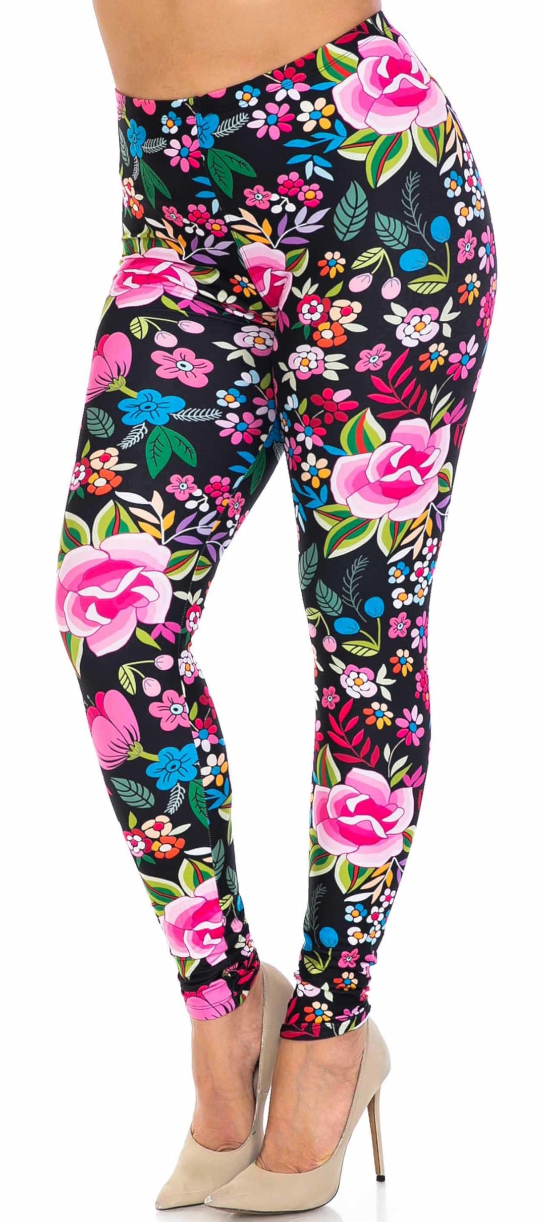 Wholesale Creamy Soft Floral Oasis Extra Plus Size Leggings - 3X-5X - USA Fashion
