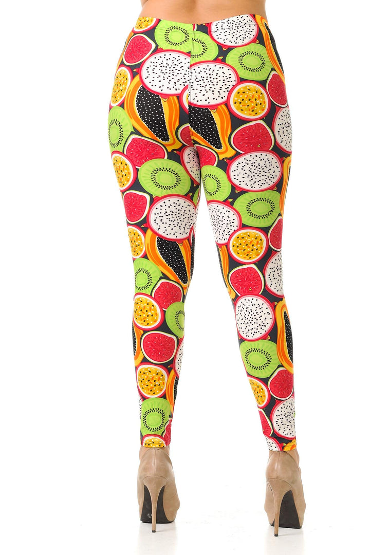 Wholesale Buttery Soft Colorful Tropical Fruit Plus Size Leggings