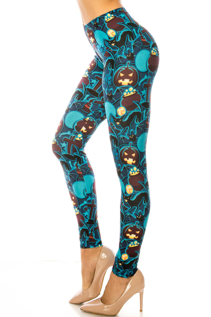 Wholesale Creamy Soft Electric Blue Halloween Kids Leggings - USA Fashion