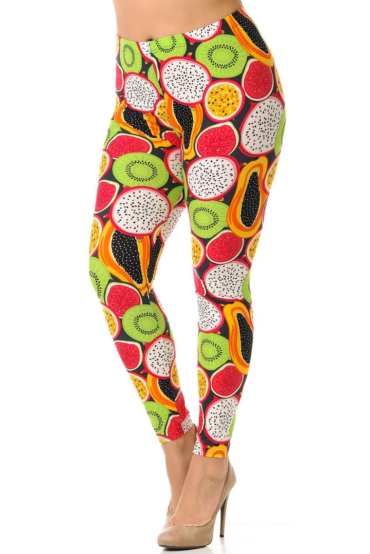 Wholesale Buttery Soft Colorful Tropical Fruit Plus Size Leggings