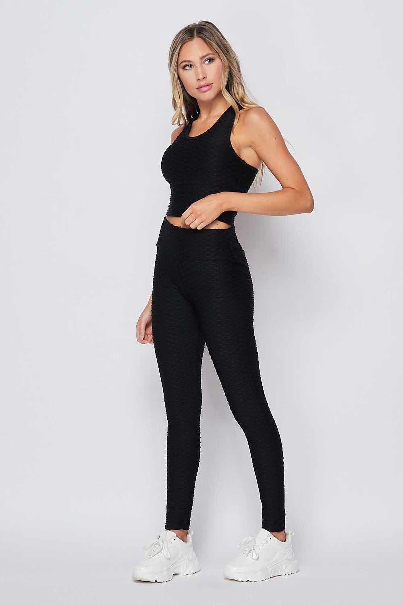 Wholesale 2 Piece Scrunch Butt Leggings and Crop Top Set - Plus Size
