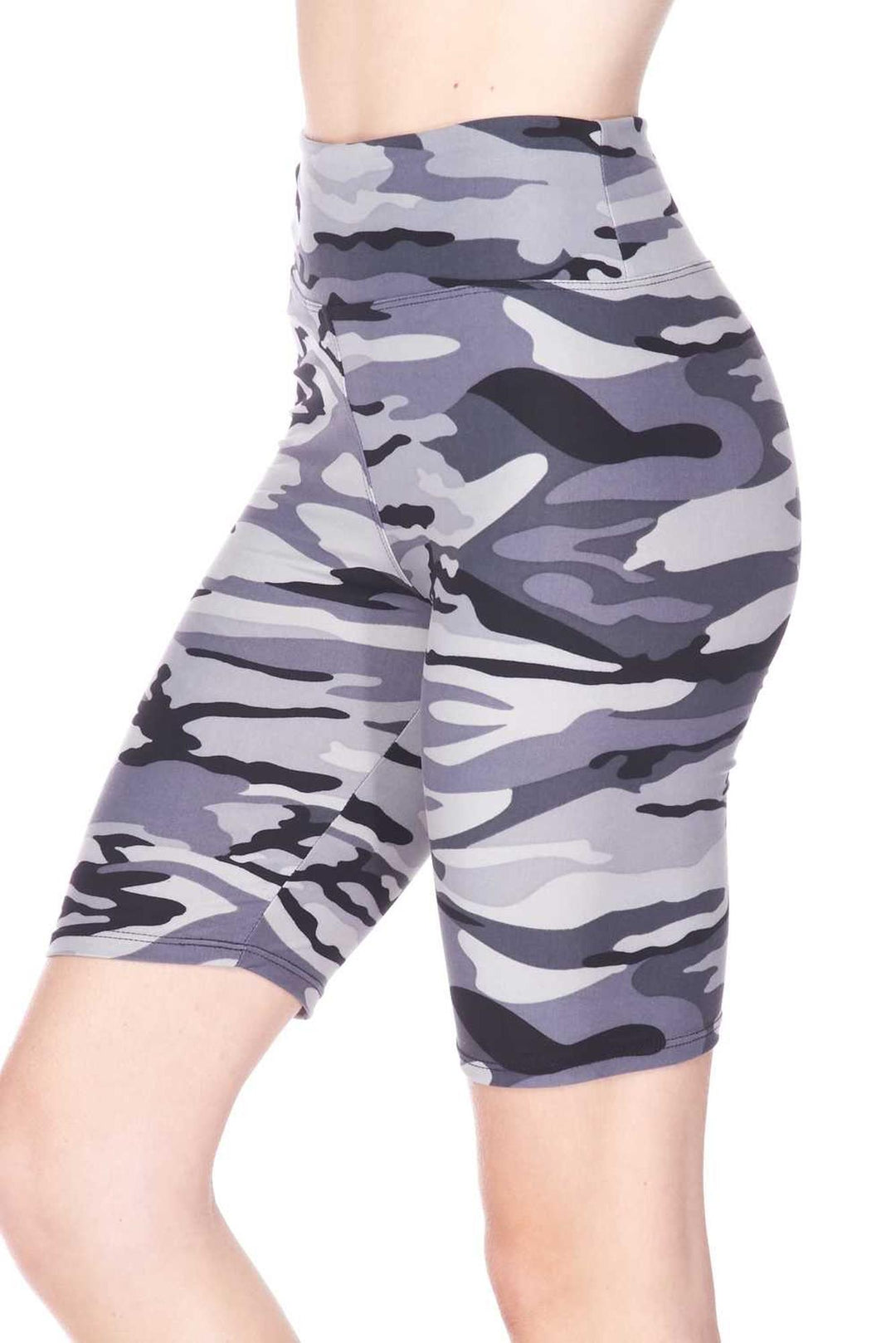 Wholesale Buttery Smooth Charcoal Camouflage Plus Size Biker Shorts - 3 Inch Waist Band