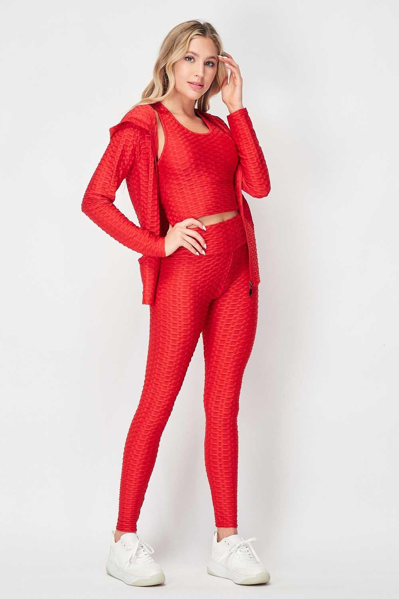 Wholesale 3 Piece Scrunch Butt Leggings Crop Top and Hoodie Set