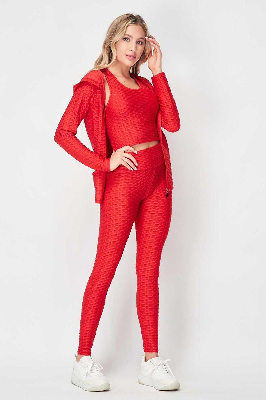 Wholesale 3 Piece Scrunch Butt Leggings Crop Top and Hoodie Set