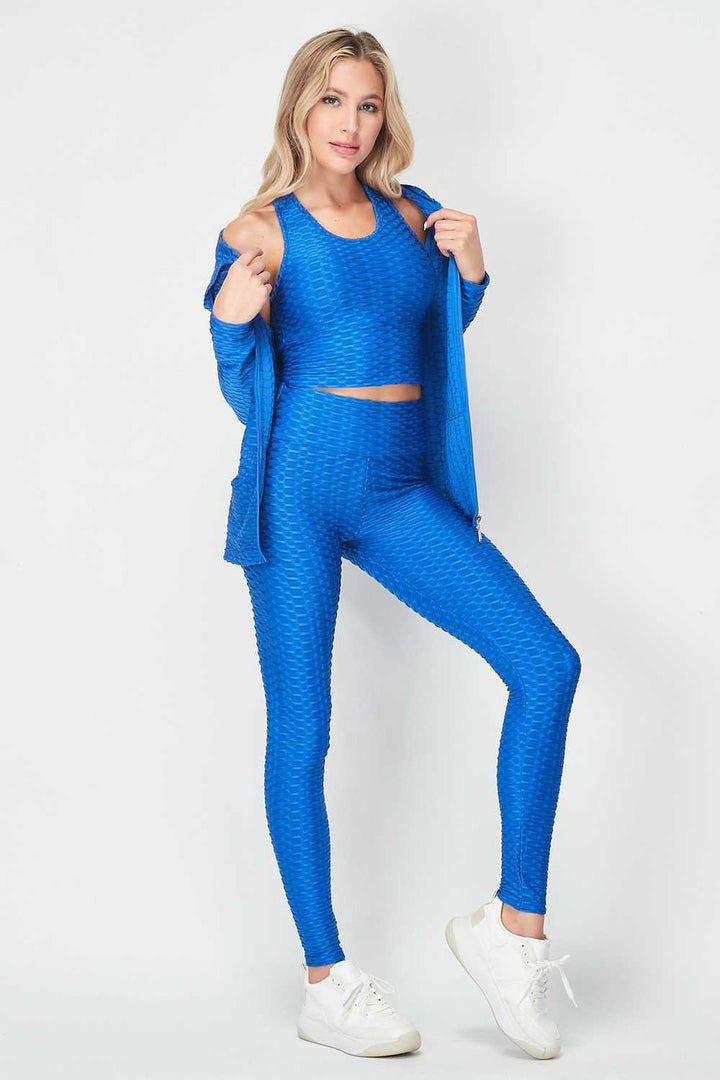 Wholesale 3 Piece Scrunch Butt Leggings Crop Top and Hoodie Set