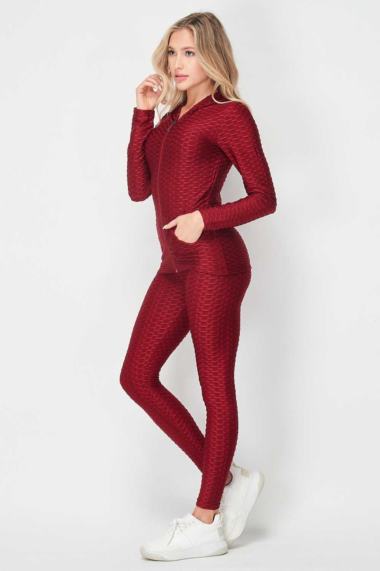 Wholesale 3 Piece Scrunch Butt Leggings Crop Top and Hoodie Set