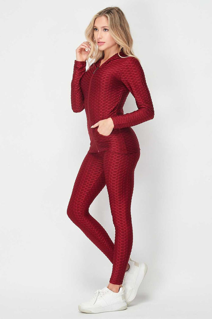 Wholesale 3 Piece Scrunch Butt Leggings Crop Top and Hoodie Set