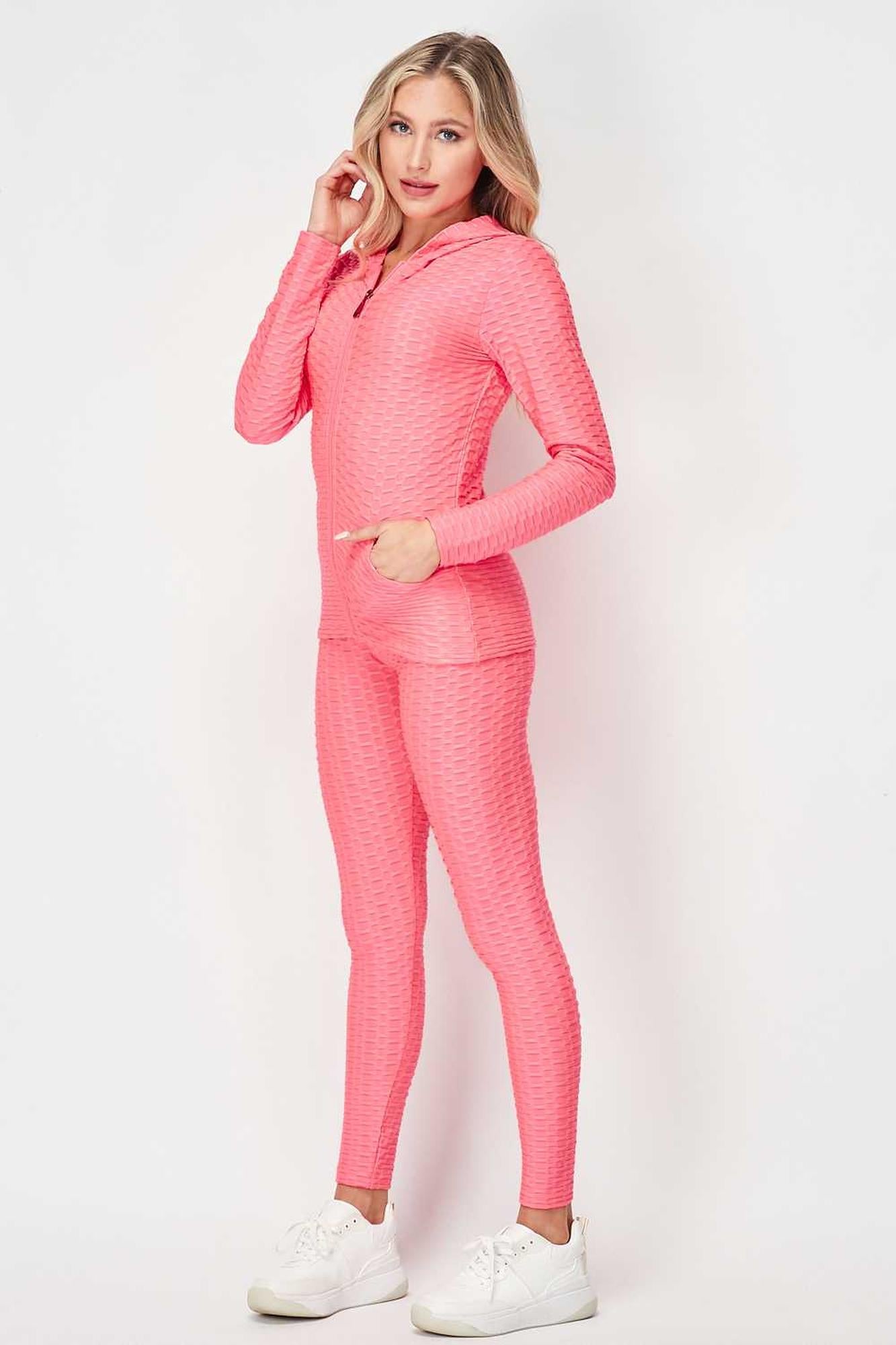 Wholesale 3 Piece Scrunch Butt Leggings Crop Top and Hoodie Set