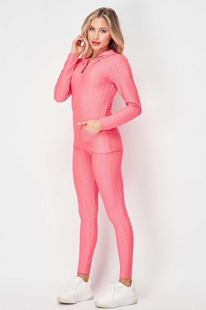 Wholesale 3 Piece Scrunch Butt Leggings Crop Top and Hoodie Set