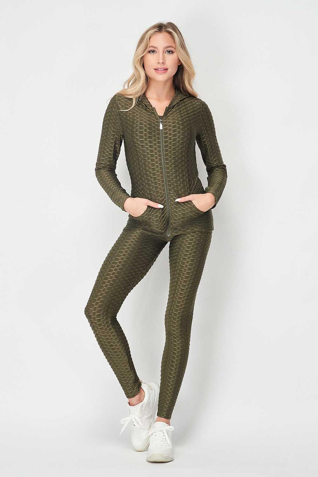 Wholesale 3 Piece Scrunch Butt Leggings Crop Top and Hoodie Set