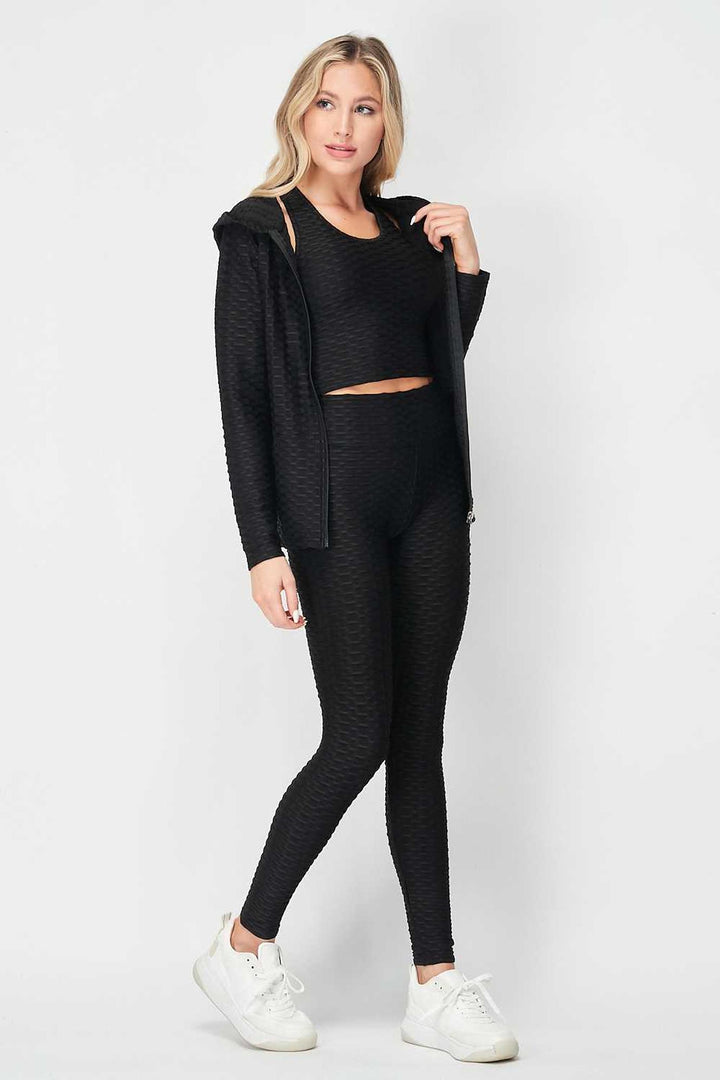 Wholesale 3 Piece Scrunch Butt Leggings Crop Top and Hoodie Set