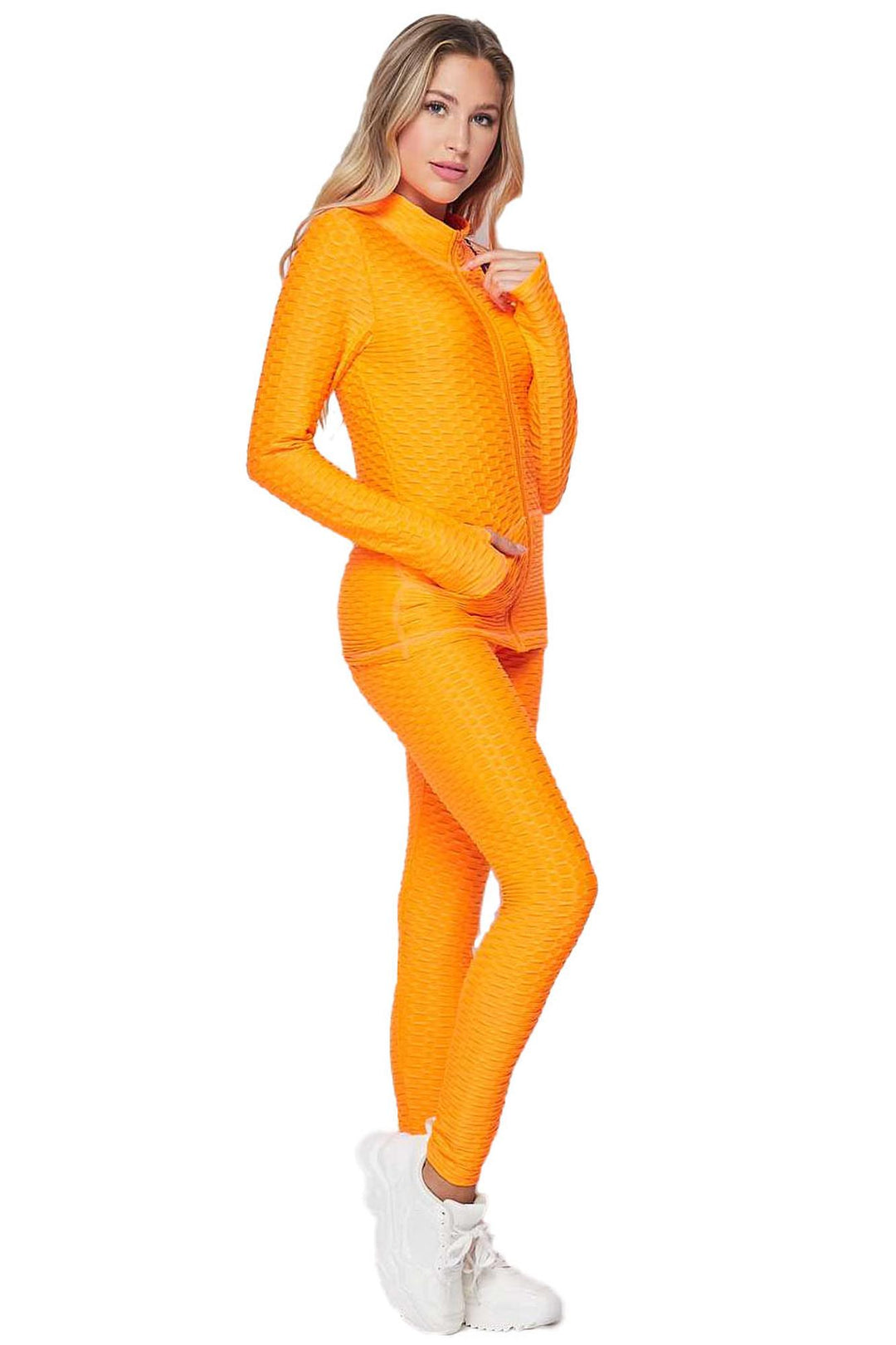 Wholesale 2 Piece Brazilian Scrunch Butt Leggings and Jacket Set with Thumb Hole