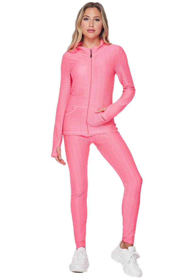 Wholesale 2 Piece Brazilian Scrunch Butt Leggings and Jacket Set with Thumb Hole