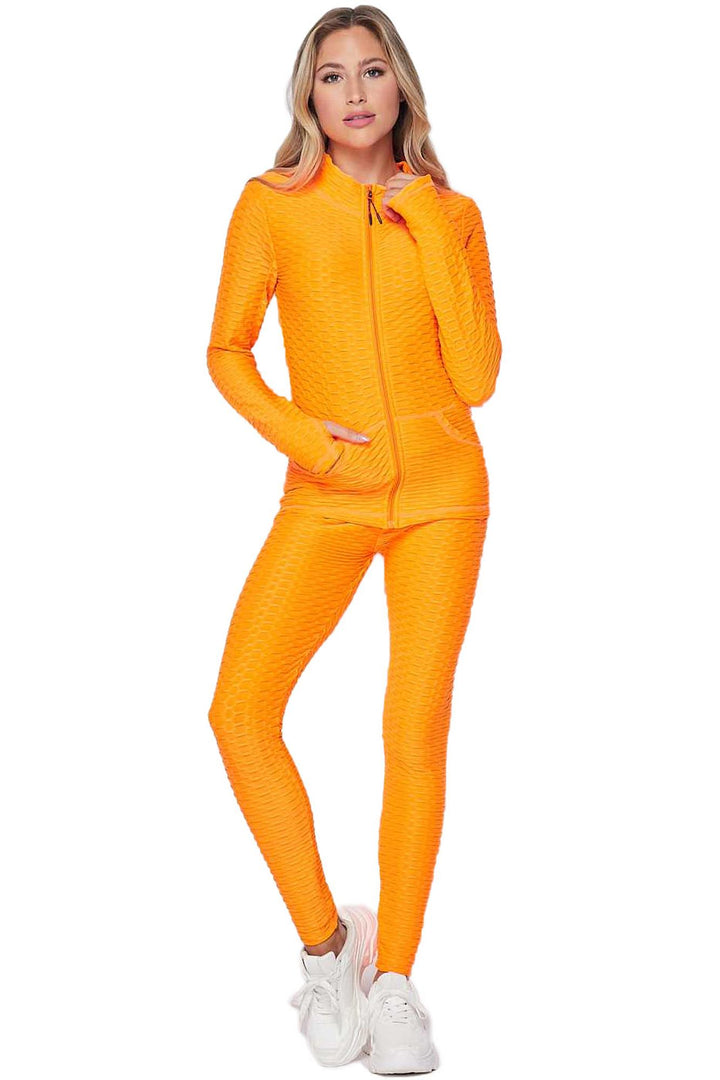 Wholesale 2 Piece Brazilian Scrunch Butt Leggings and Jacket Set with Thumb Hole