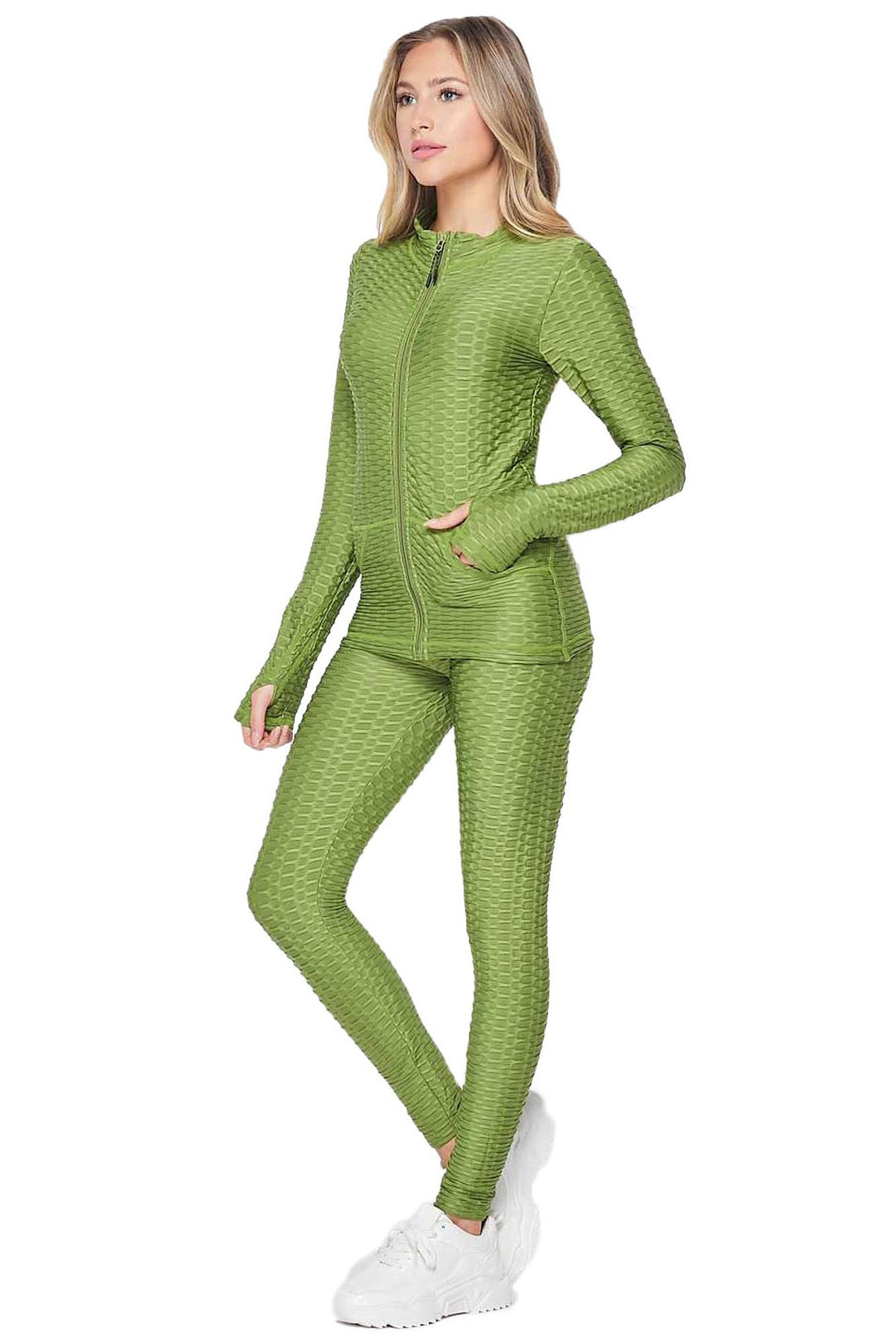 Wholesale 2 Piece Brazilian Scrunch Butt Leggings and Jacket Set with Thumb Hole