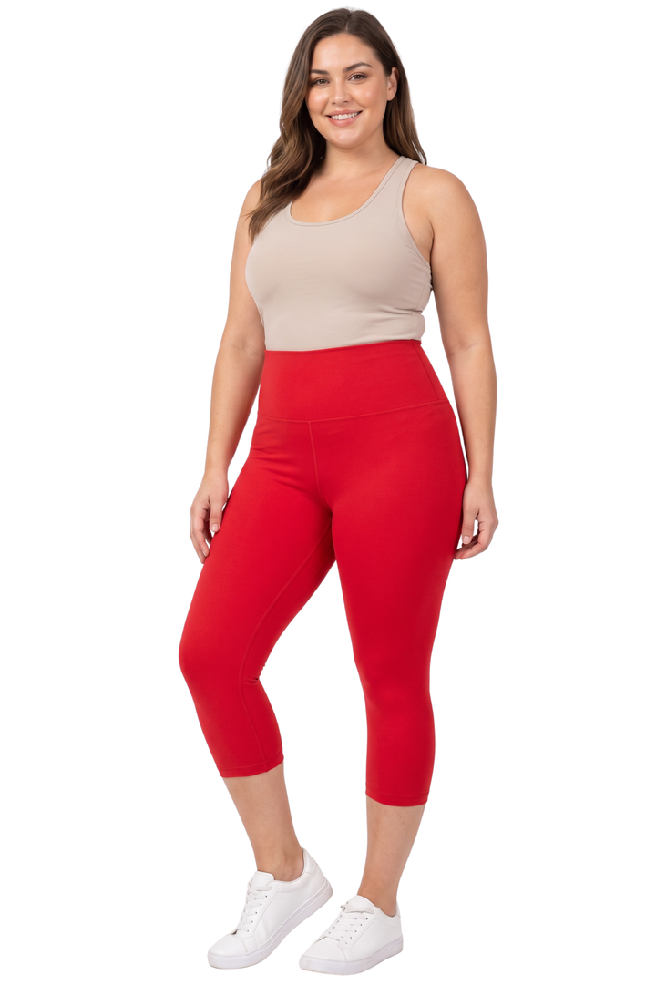 Wholesale Buttery Smooth Basic Solid High Waisted Plus Size Capris - 5 Inch - New Mix