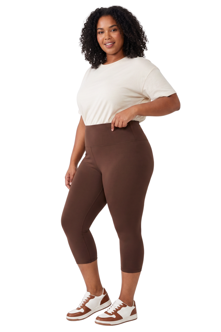 Wholesale Buttery Smooth Basic Solid High Waisted Plus Size Capris - 5 Inch - New Mix