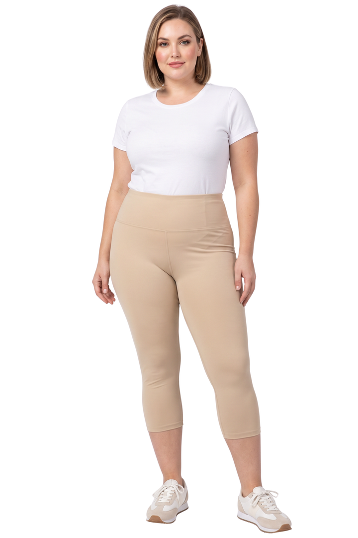 Wholesale Buttery Smooth Basic Solid High Waisted Plus Size Capris - 5 Inch - New Mix
