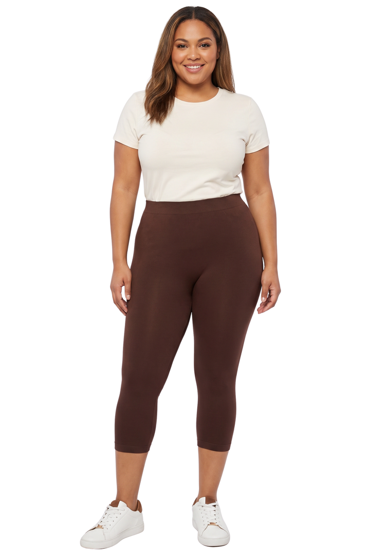 Wholesale Premium Nylon Spandex Solid Basic Plus Size Capris