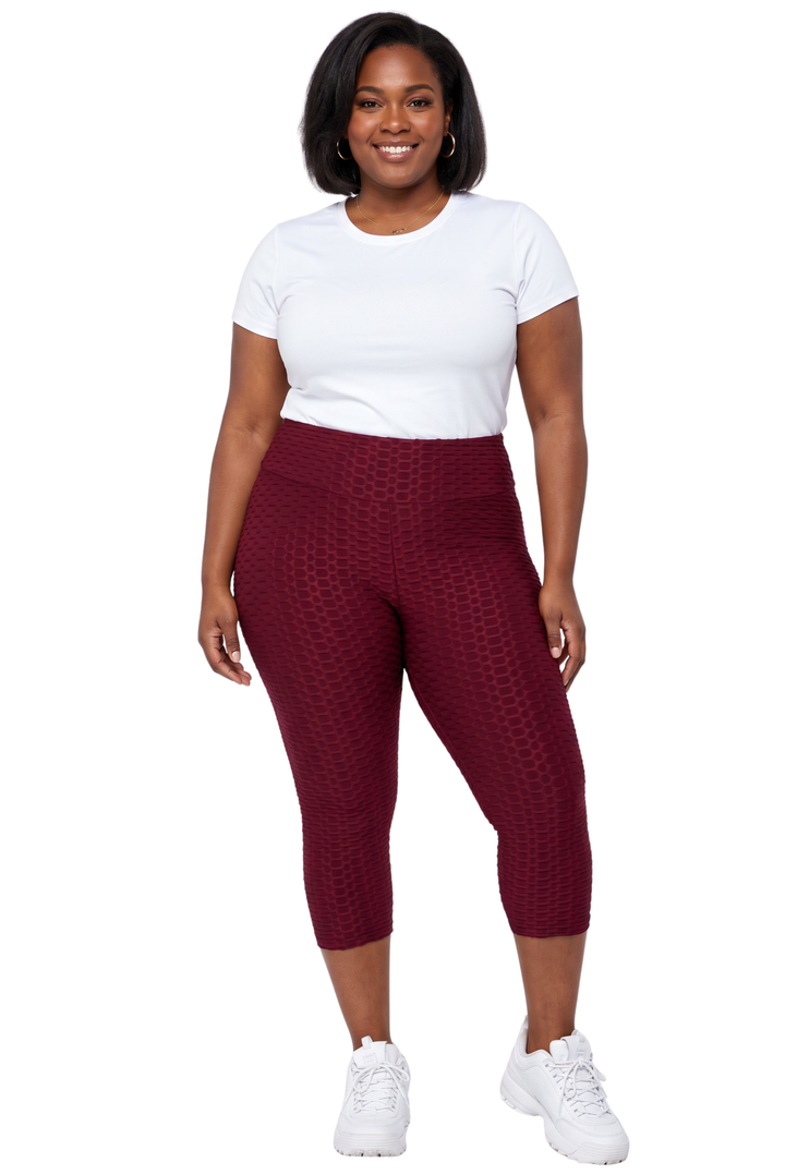 Wholesale Scrunch Butt Textured High Waisted Plus Size Capris