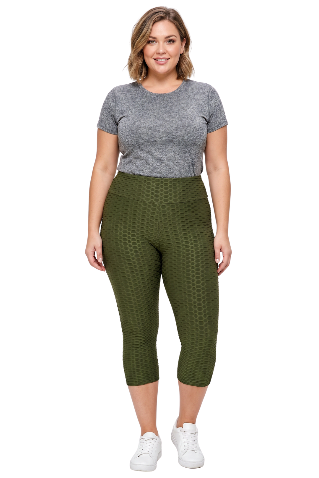 Wholesale Scrunch Butt Textured High Waisted Plus Size Capris