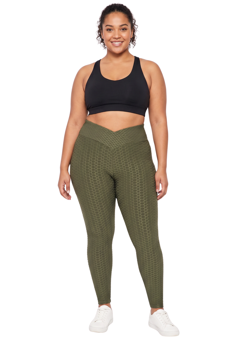 Wholesale Scrunch Butt Textured V-Waist High Waisted Plus Size Leggings with Pockets
