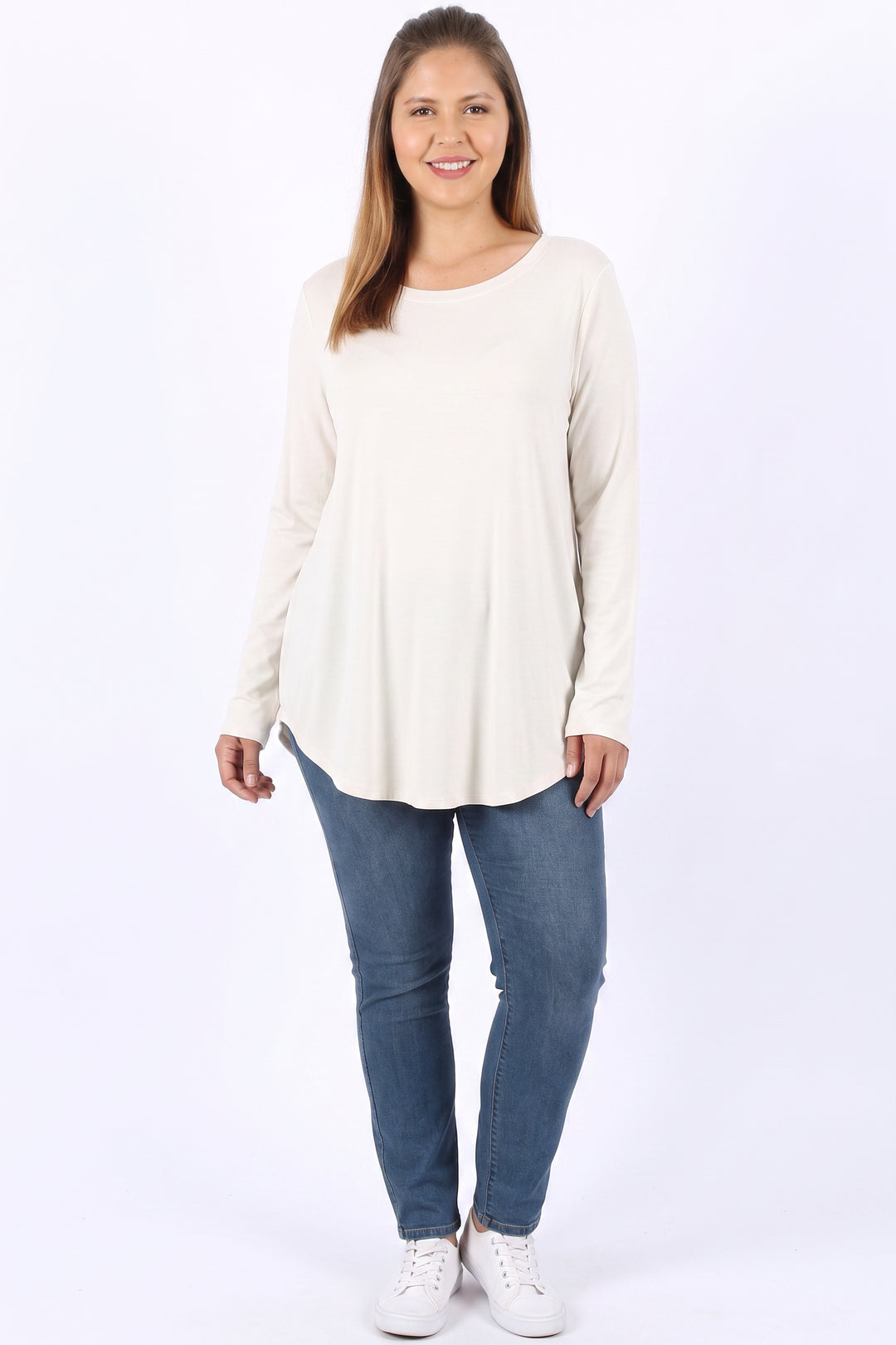 Wholesale Premium Round Neck Round Hem Long Sleeve Plus Size Top